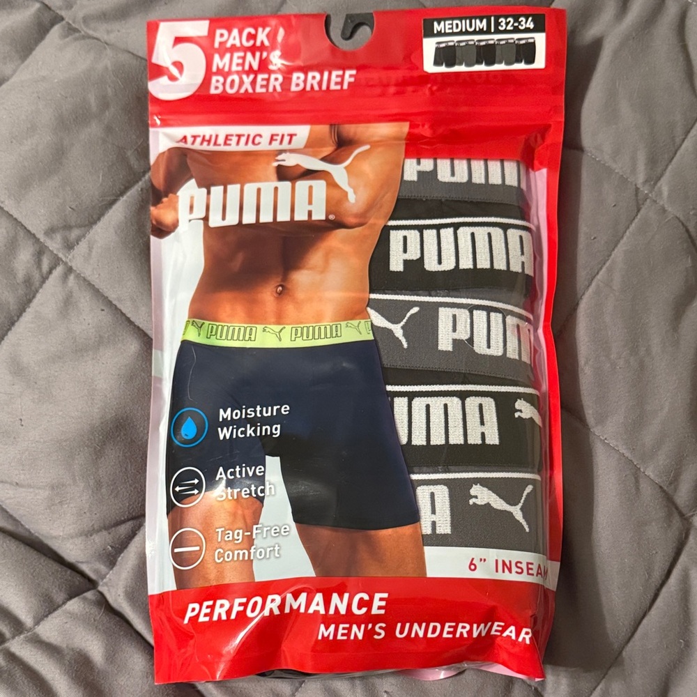Puma Men's Boxer Briefs 5-Pack - Black and Gray NWT